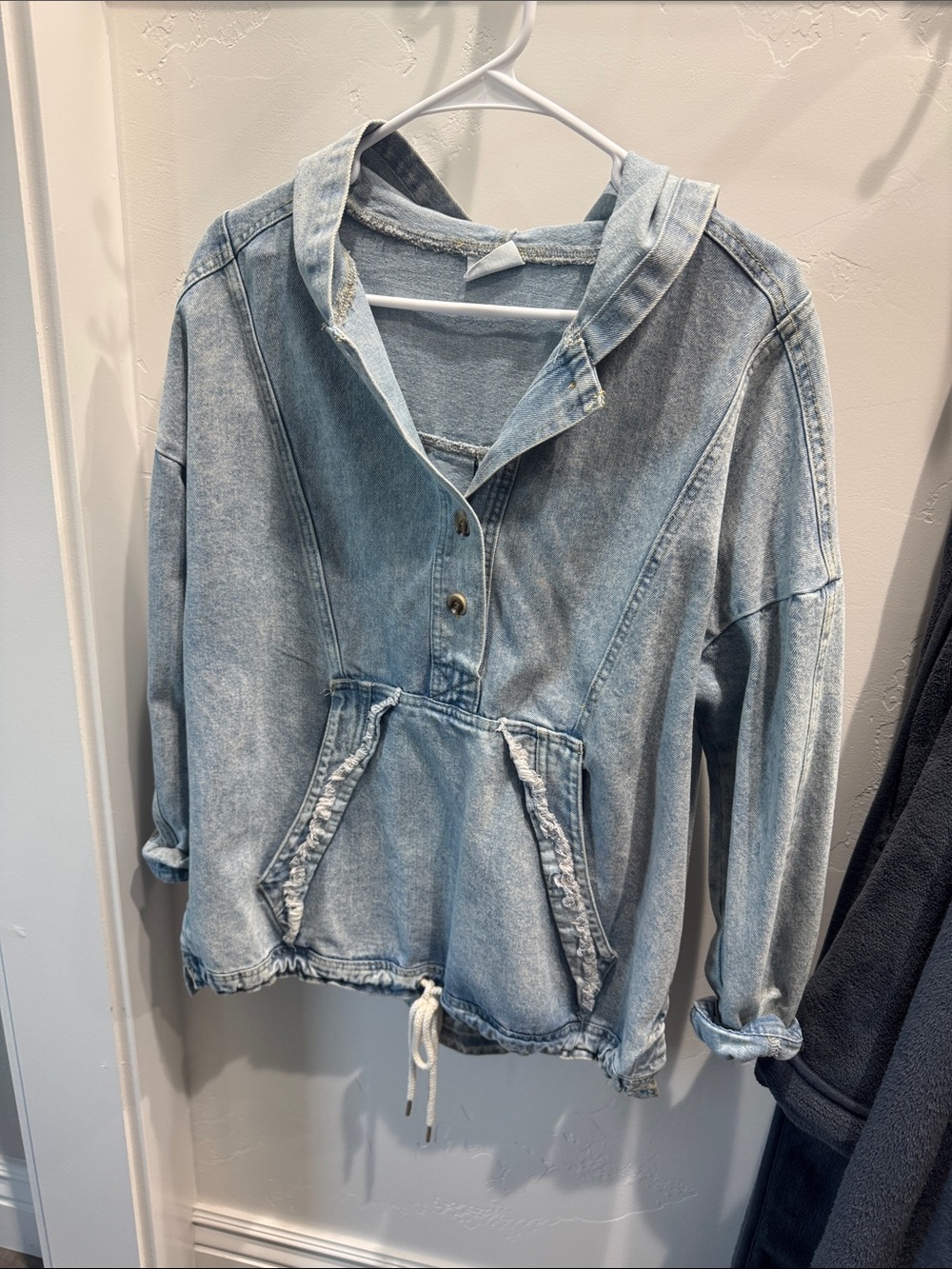 Light Wash Denim Pullover Hoodie